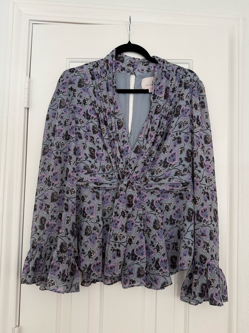 Cinq A Sept Purple Floral Blouse Size Medium